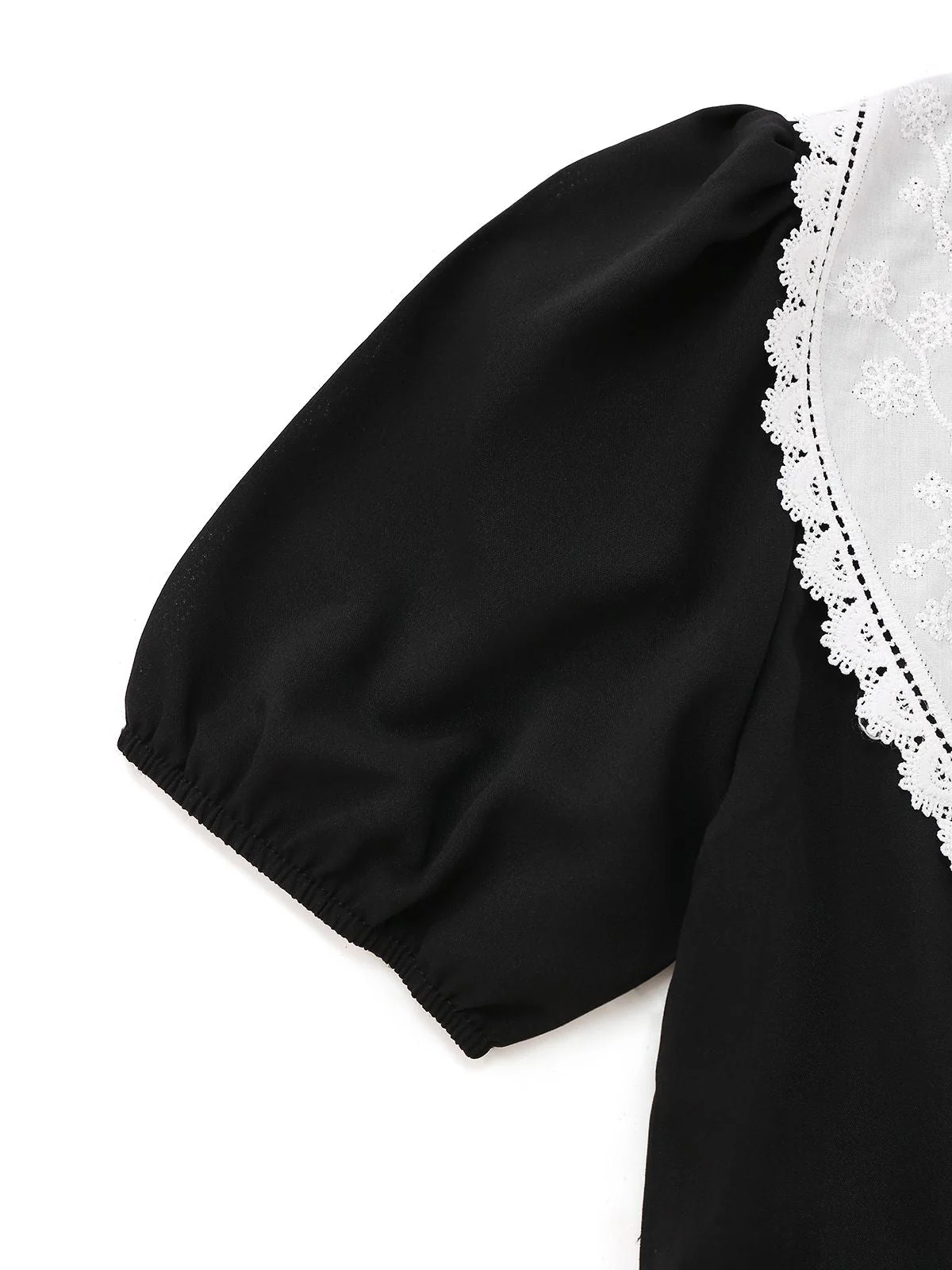 Schwarz 1960er Spitze Kragen Puffärmel Kleid - Image 3