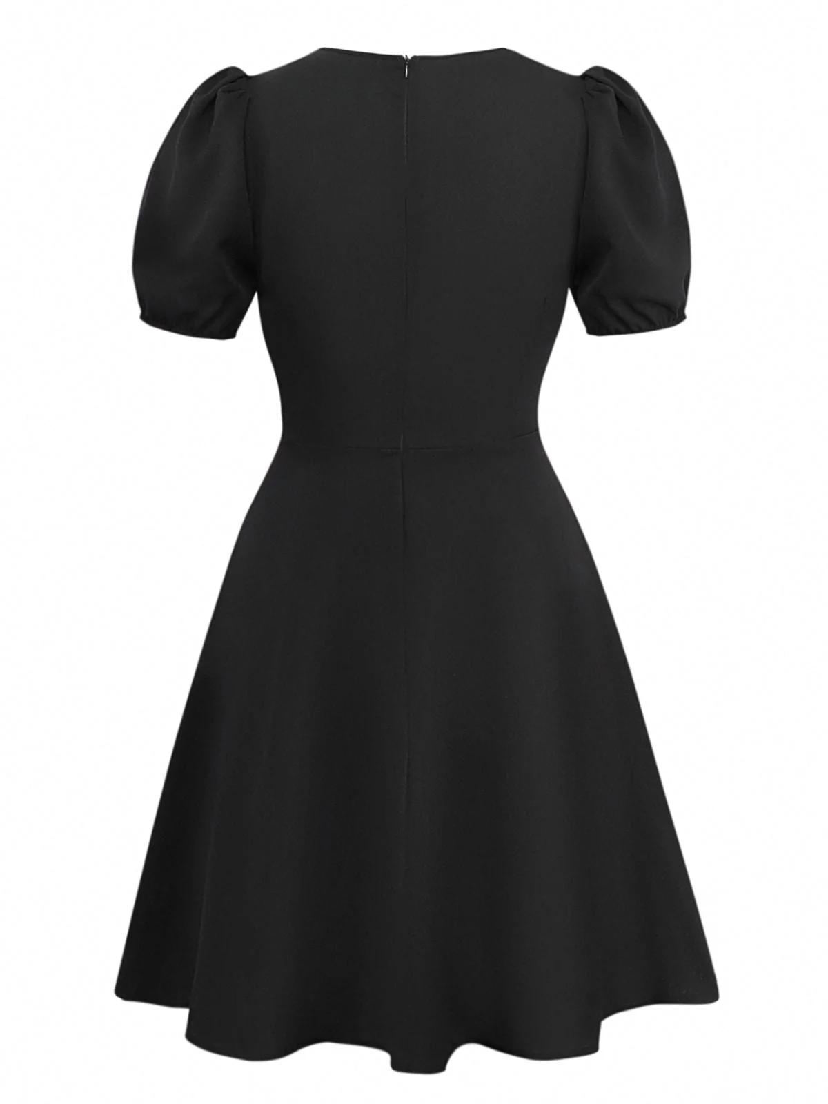 Schwarz 1960er Spitze Kragen Puffärmel Kleid - Image 4
