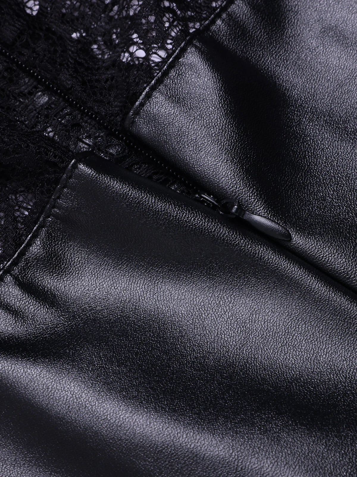 Schwarz 1960er Spitze PU-Leder Kleid - Image 4