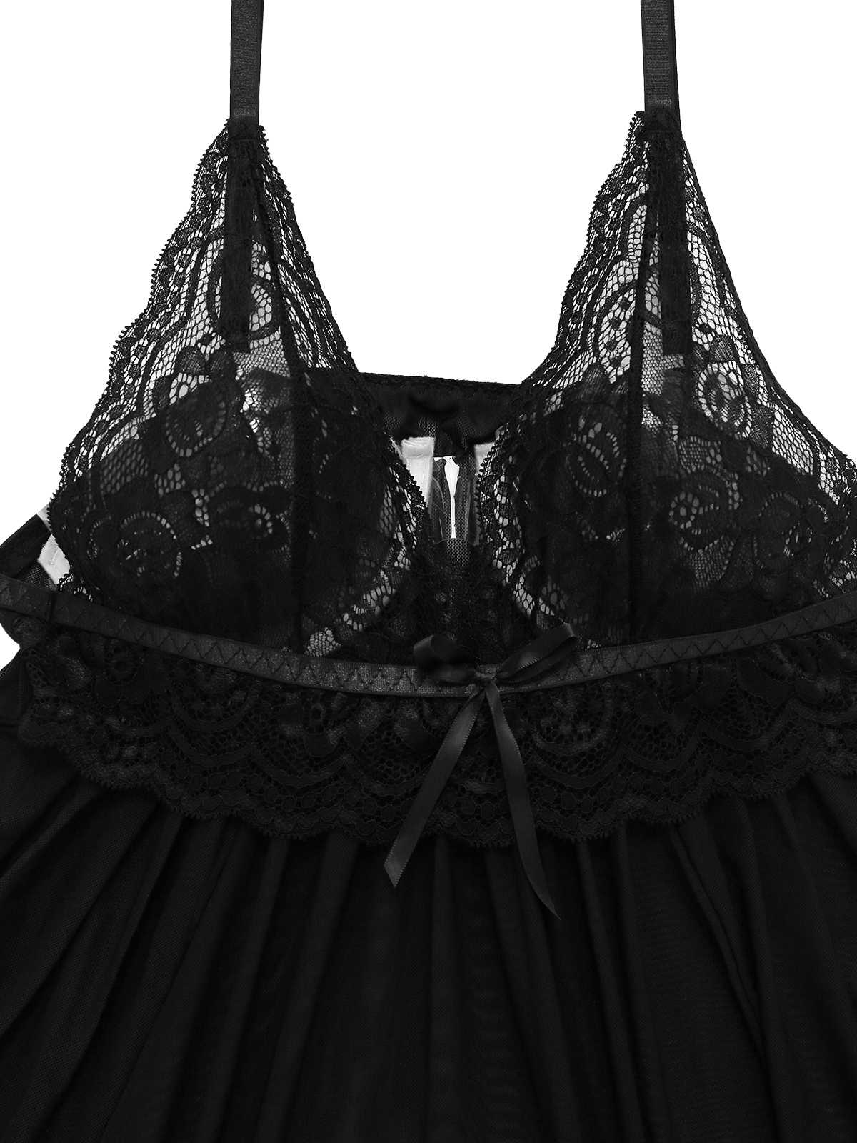 Schwarz 1960er Spitze Sheer Babydoll Dessous Set - Image 4