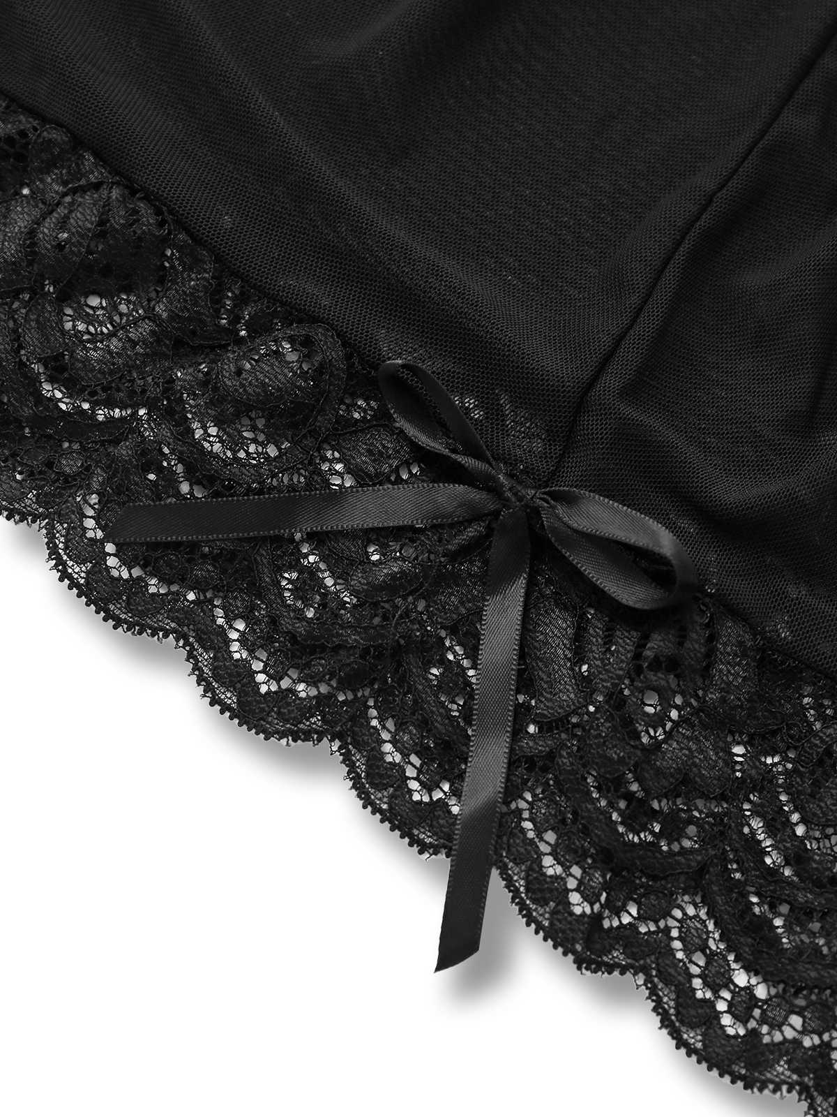 Schwarz 1960er Spitze Sheer Babydoll Dessous Set - Image 5