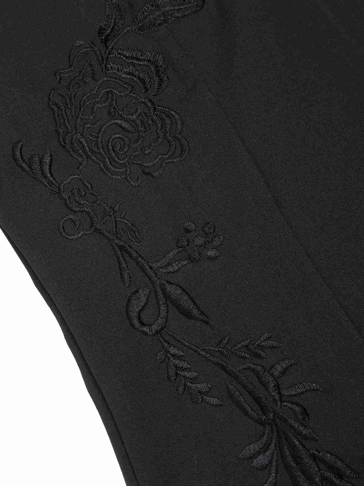 Schwarz 1960er Stehkragen Besticktes Blumen Bleistift Kleid - Image 4