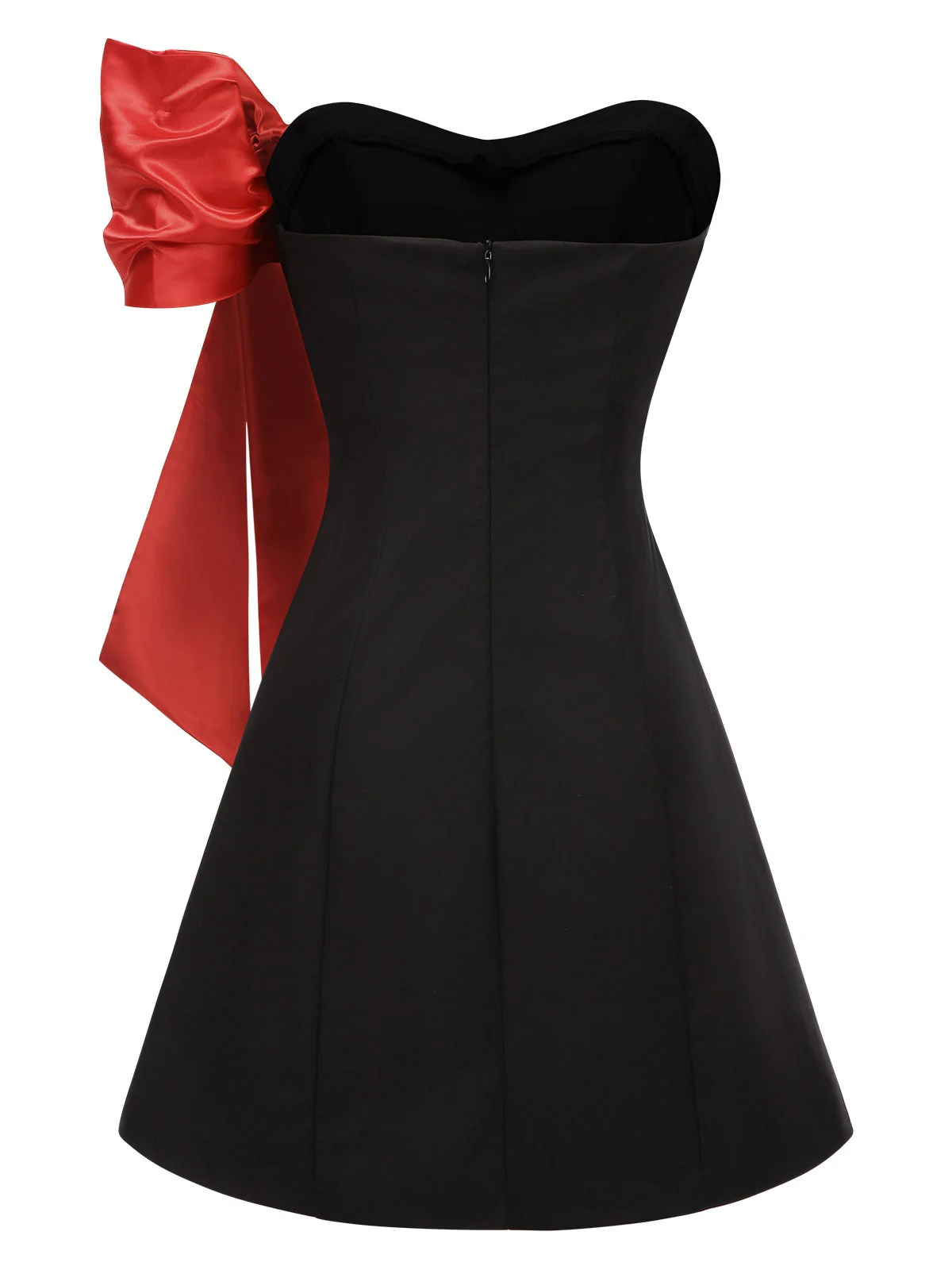 Schwarz 1960er Trägerlos Bogen A-Linie Kleid - Image 3
