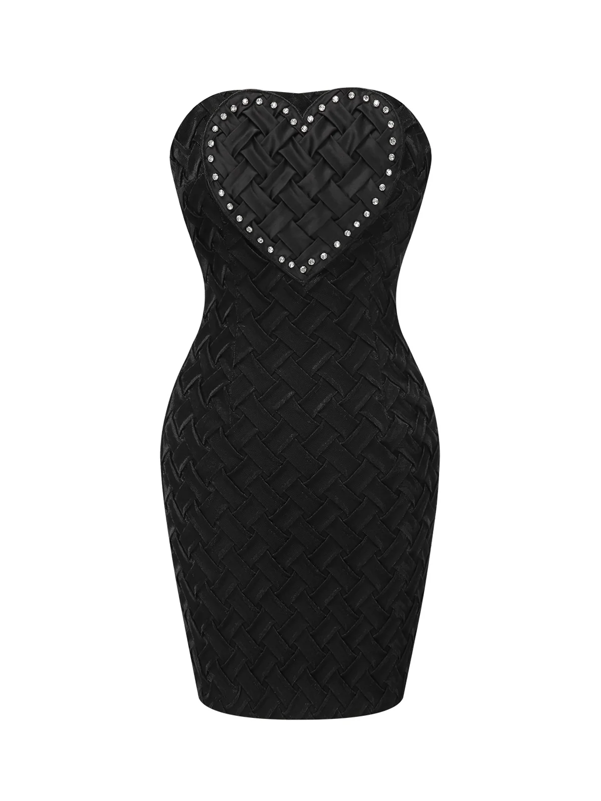 Schwarz 1960er Trägerlos Gewebt Herzen Kleid - Image 3