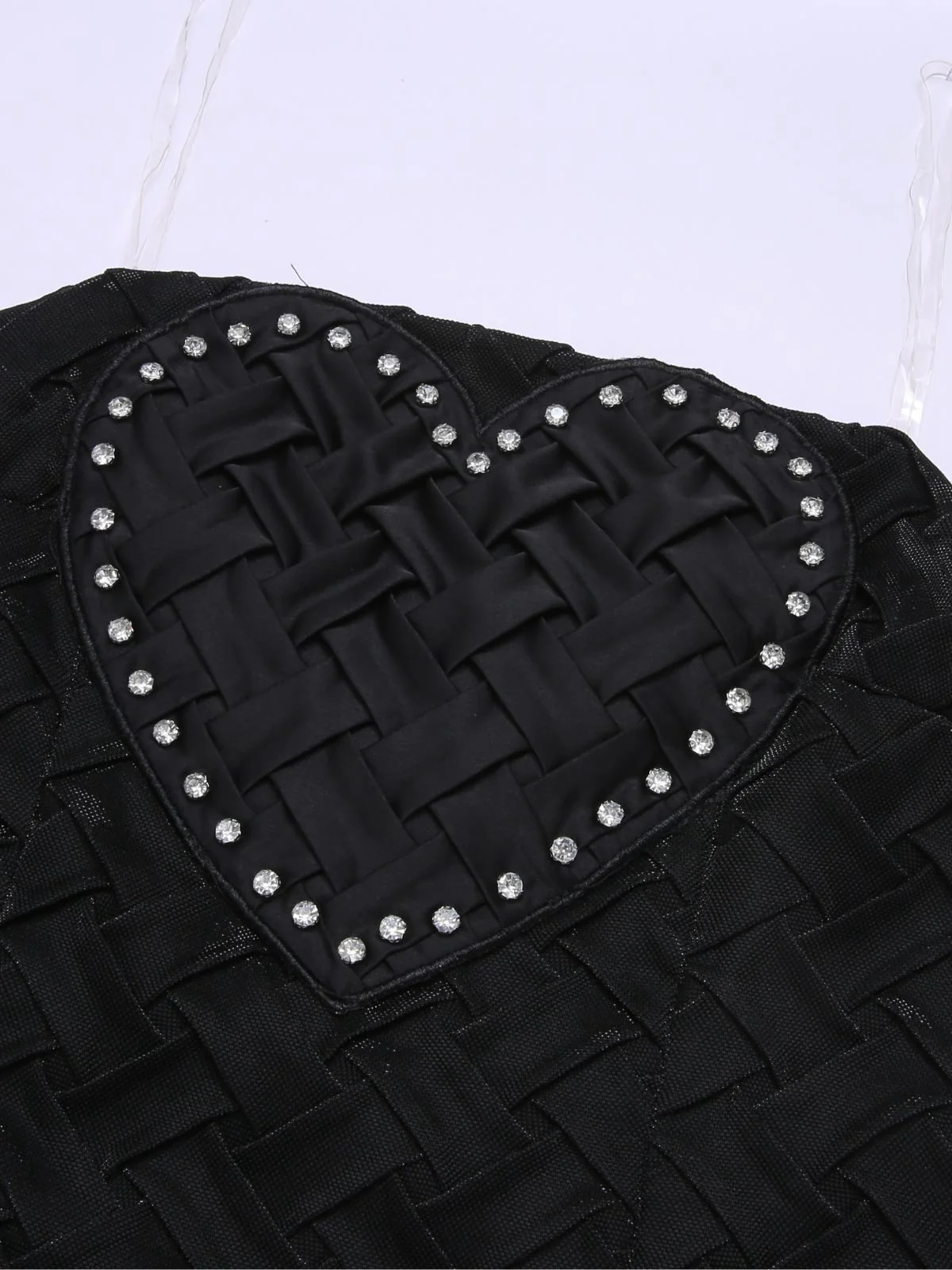 Schwarz 1960er Trägerlos Gewebt Herzen Kleid - Image 5