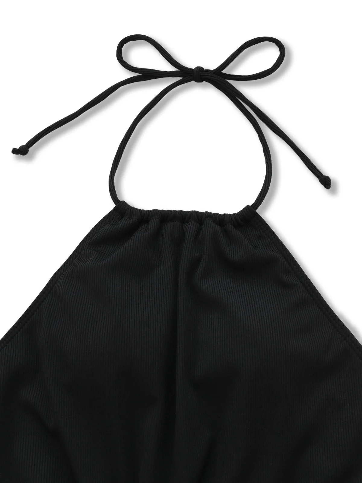 Schwarz 1960er Uni Halter Gerafft Bikini Set - Image 4