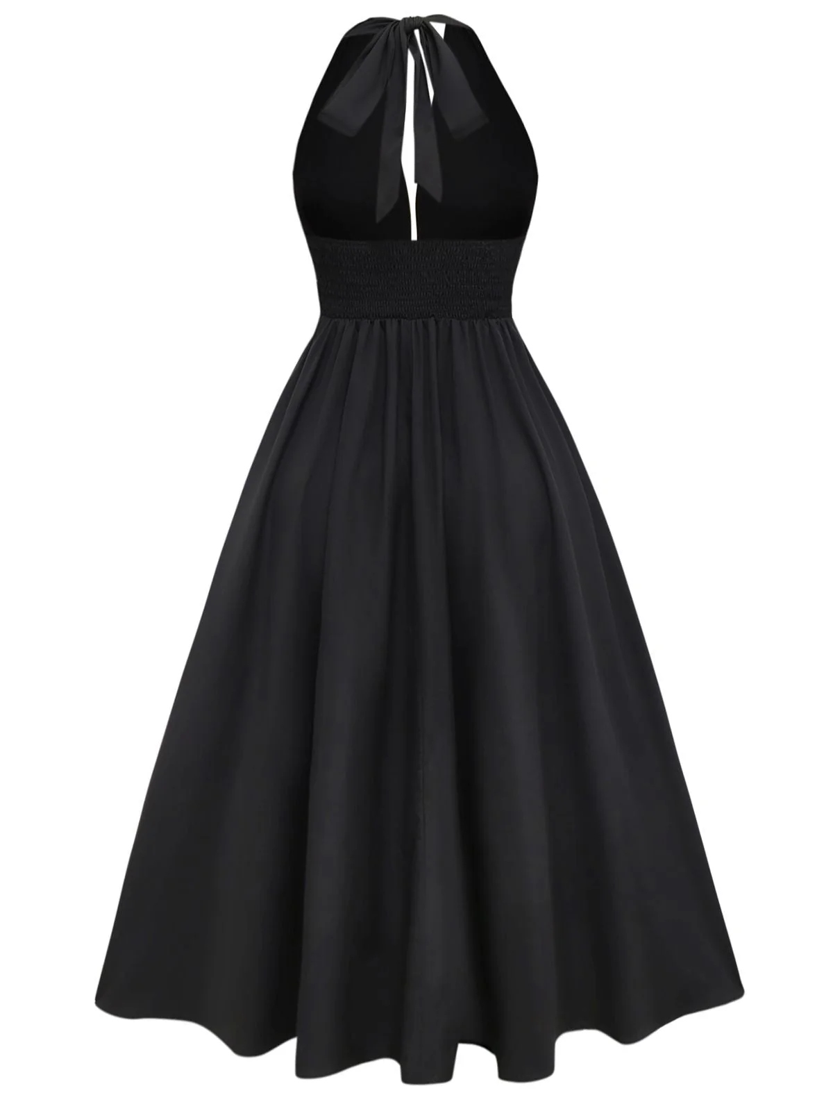 Schwarz 1970er Bohemien Hülse Randbereich Gesmokt Kleid - Image 2