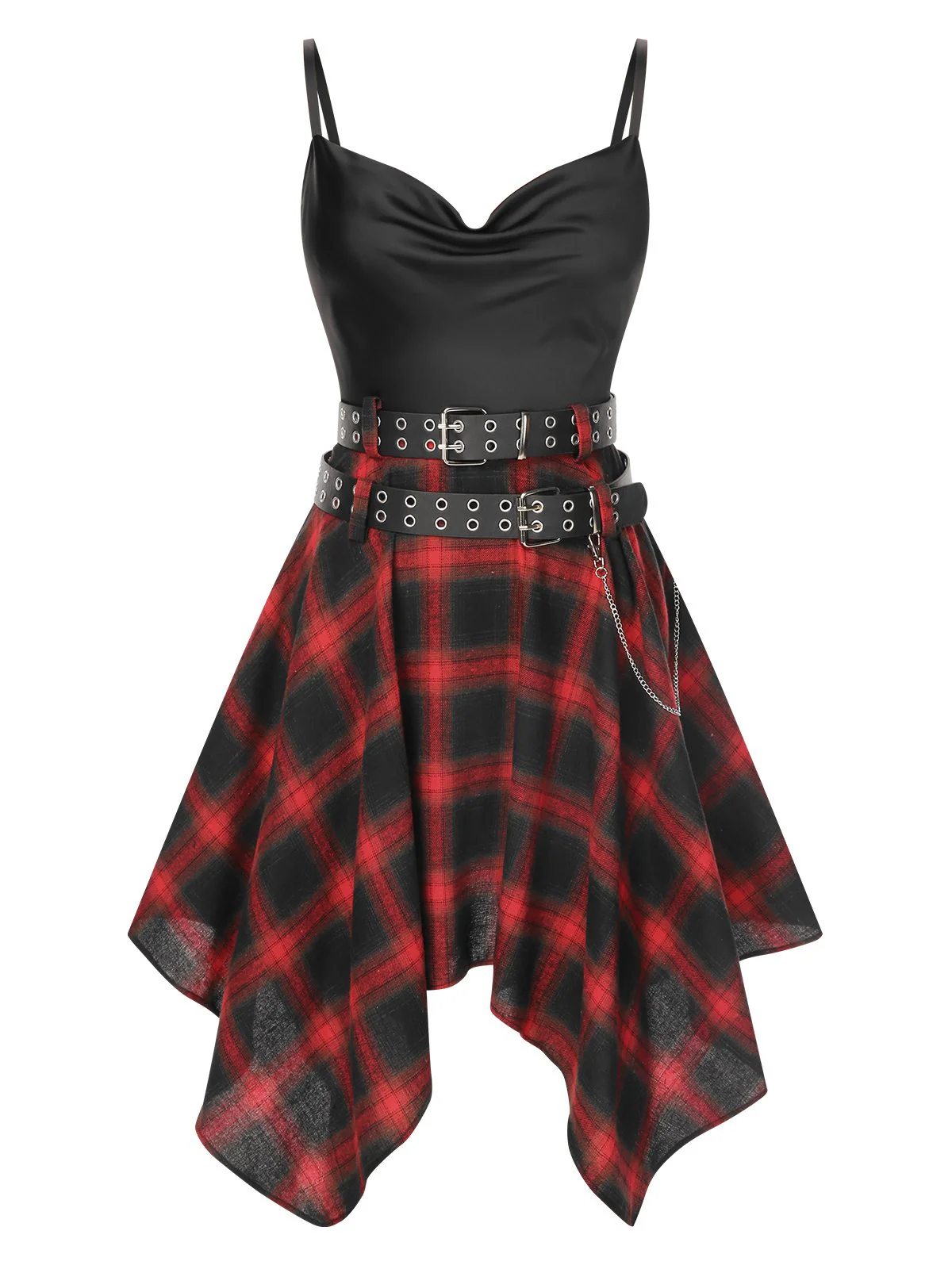 Schwarz 1970er Gingham Plaid Schaukelkragen Kleid - Image 2