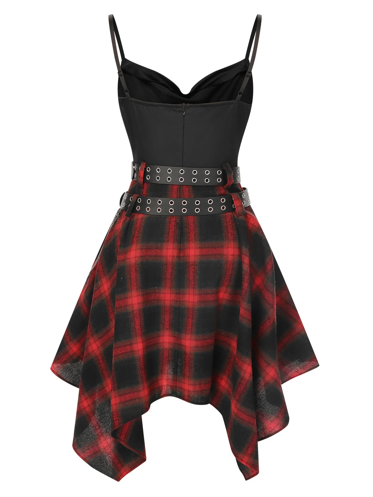 Schwarz 1970er Gingham Plaid Schaukelkragen Kleid - Image 3