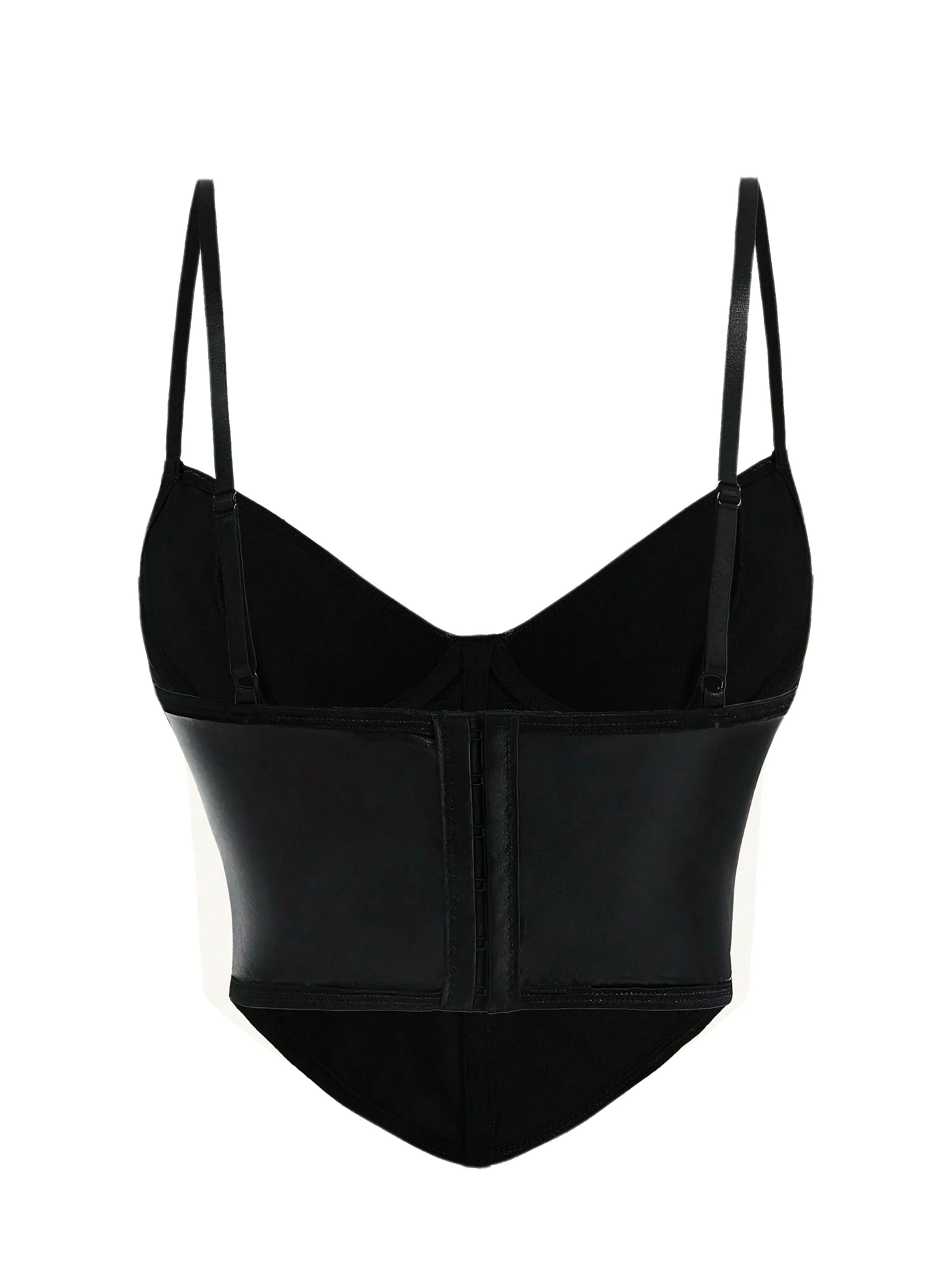 Schwarz 1970er Gothic Kreuzen Kunstleder Cami Top - Image 2