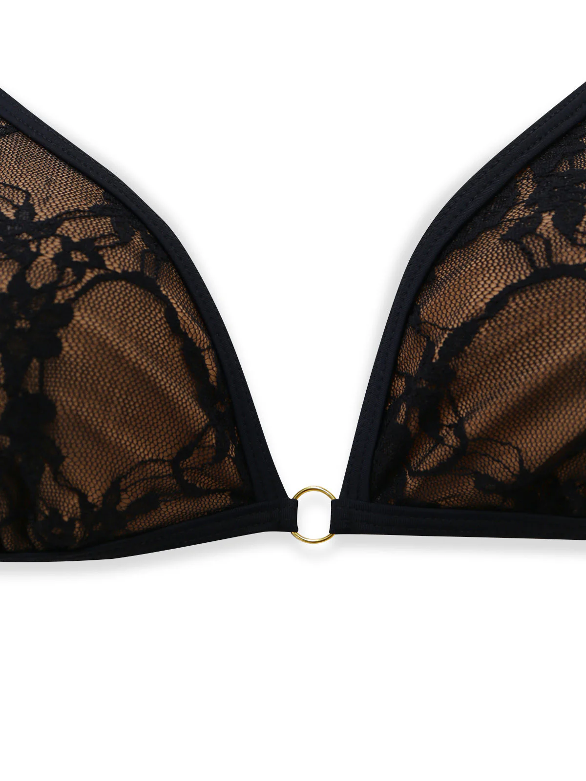 Schwarz 1970er Halter Blumen Spitze Bikini Set - Image 4