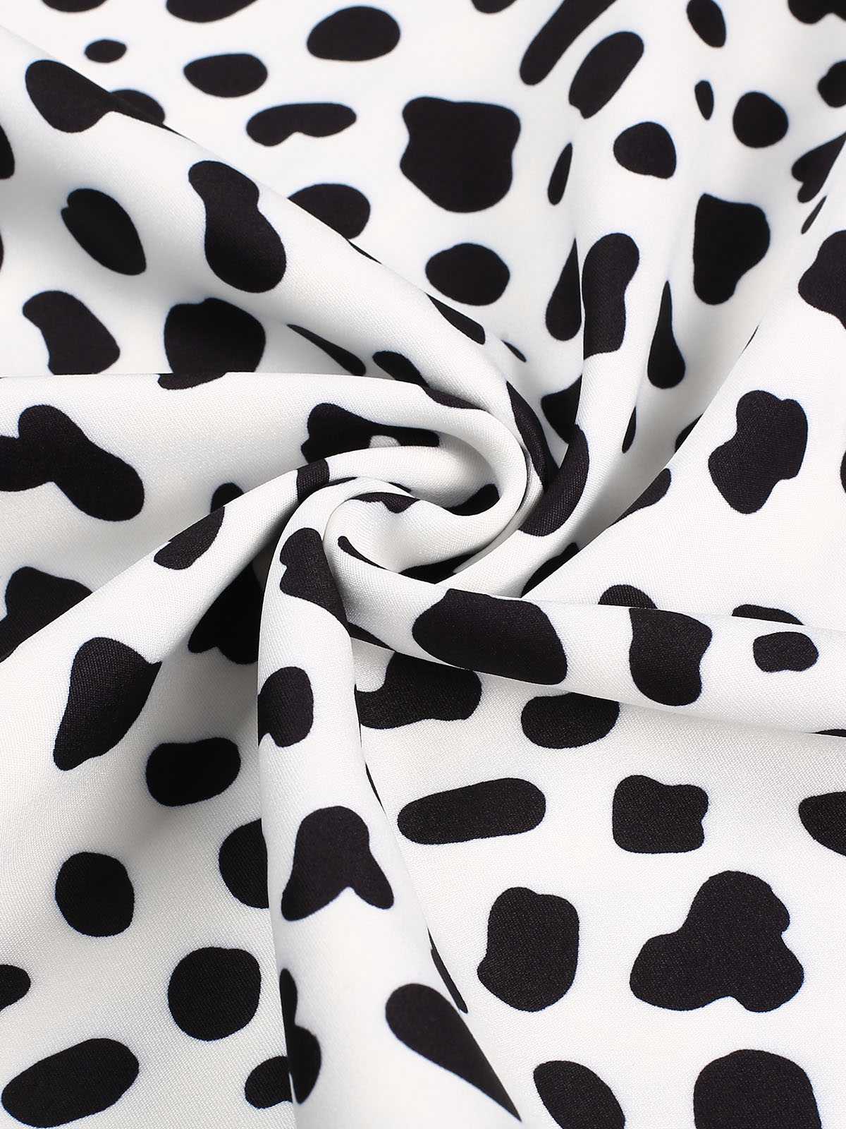 Schwarz 1970er Cruella de Vil Kostüm Kuhflecken Patchwork Kleid - Image 5