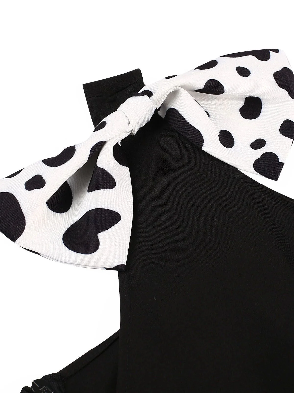 Schwarz 1970er Cruella de Vil Kostüm Kuhflecken Patchwork Kleid - Image 6