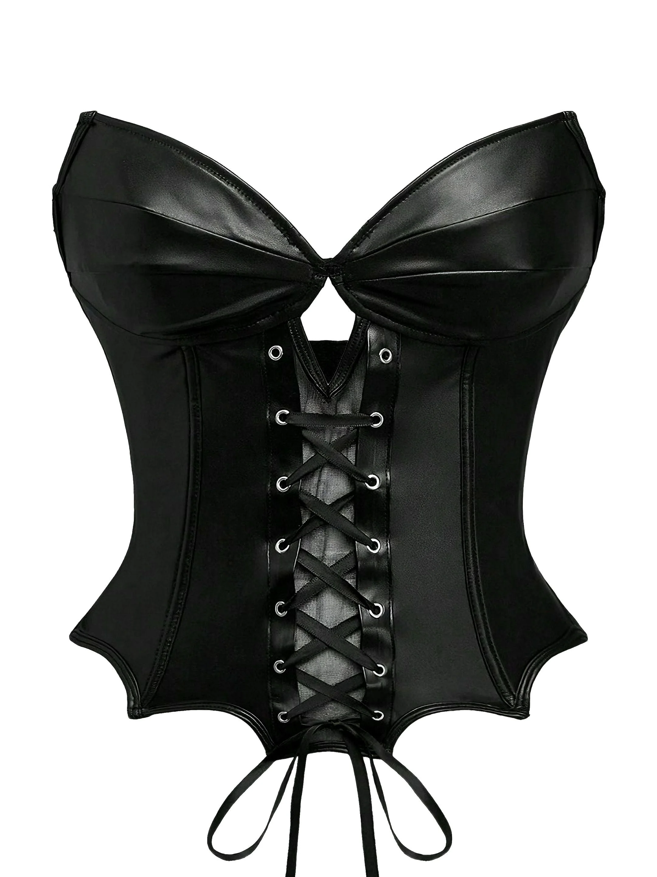 Schwarz 1970er Leder Gothic Fledermausflügel Korsett