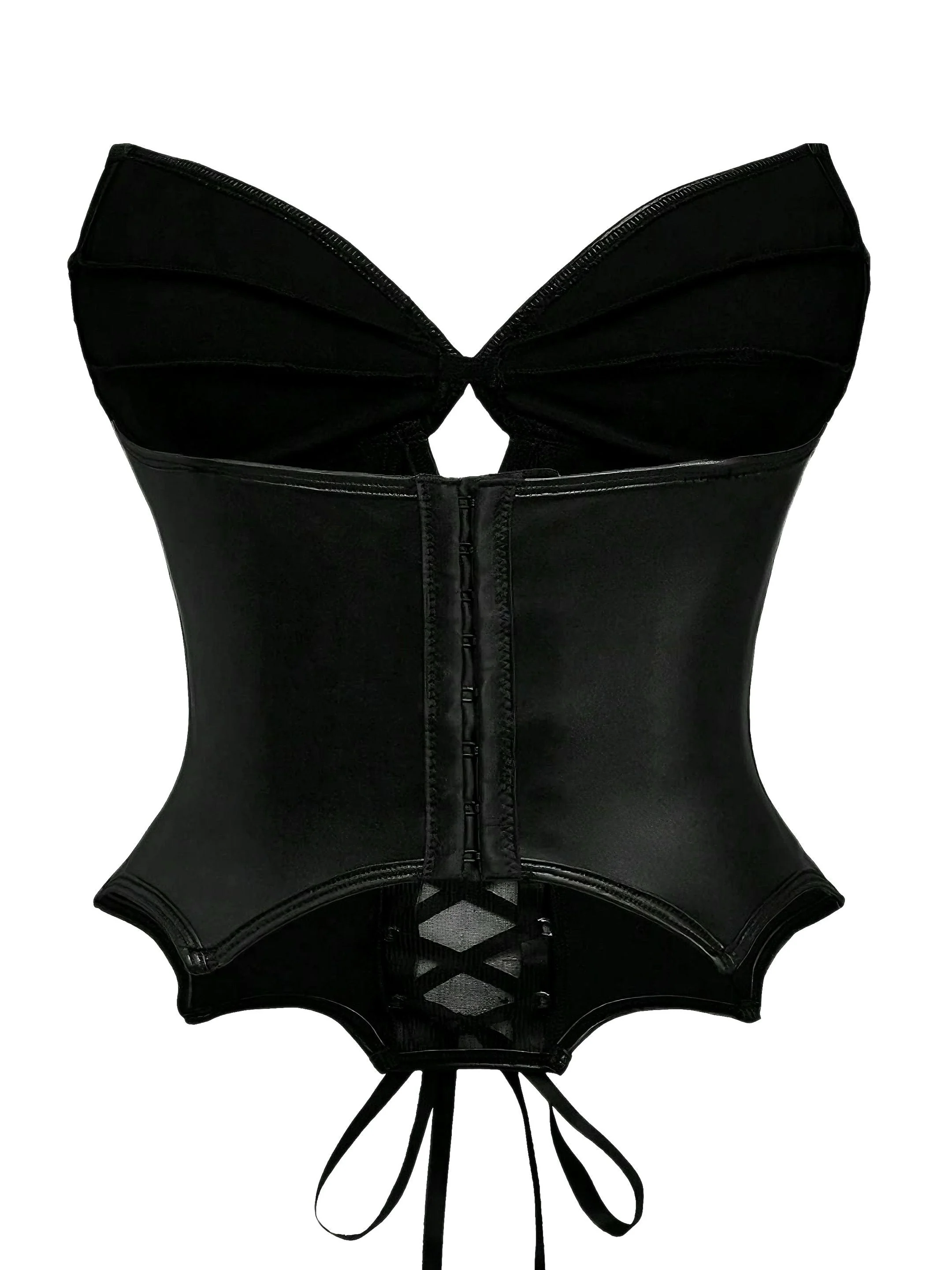 Schwarz 1970er Leder Gothic Fledermausflügel Korsett - Image 2
