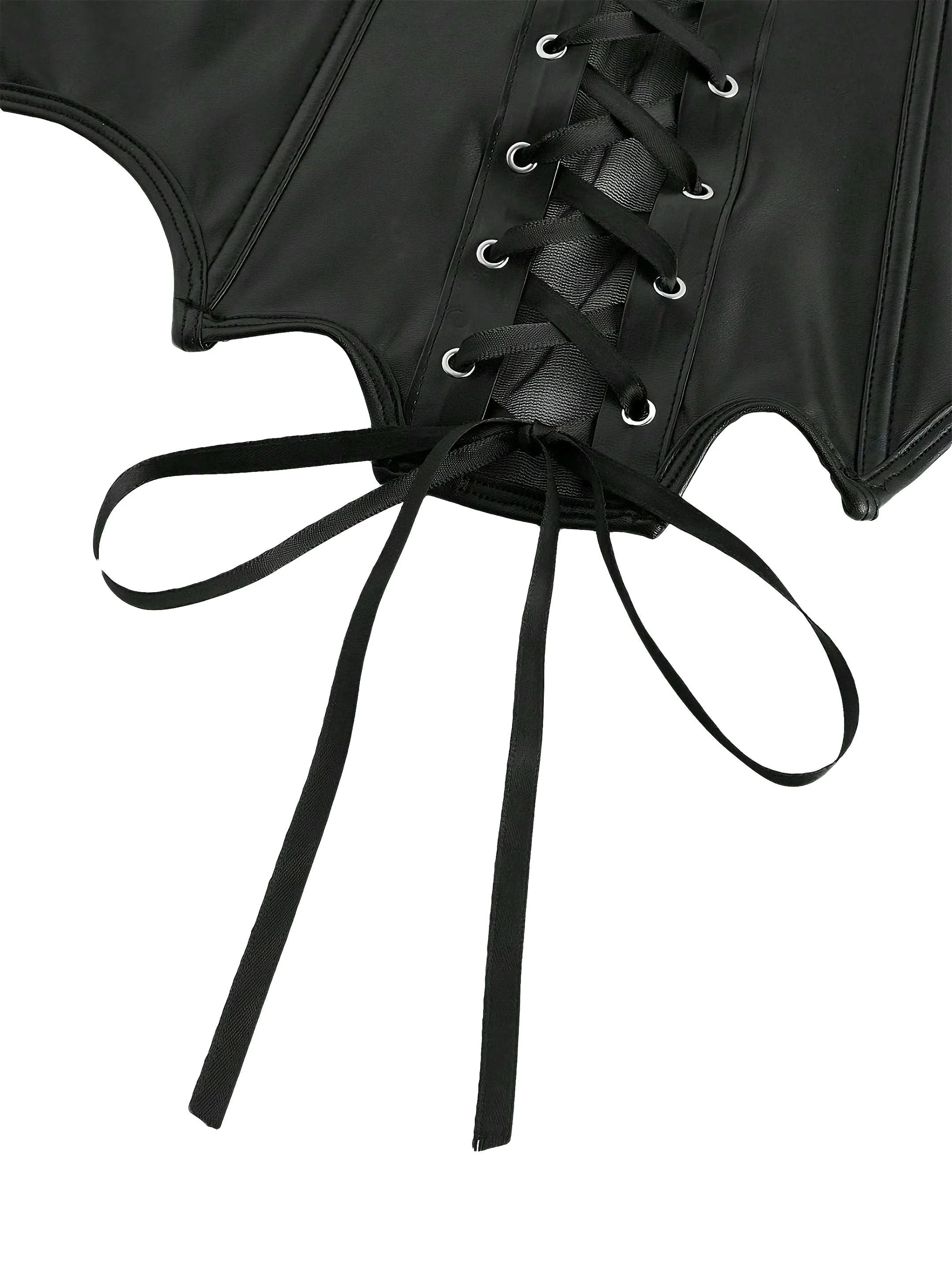 Schwarz 1970er Leder Gothic Fledermausflügel Korsett - Image 3