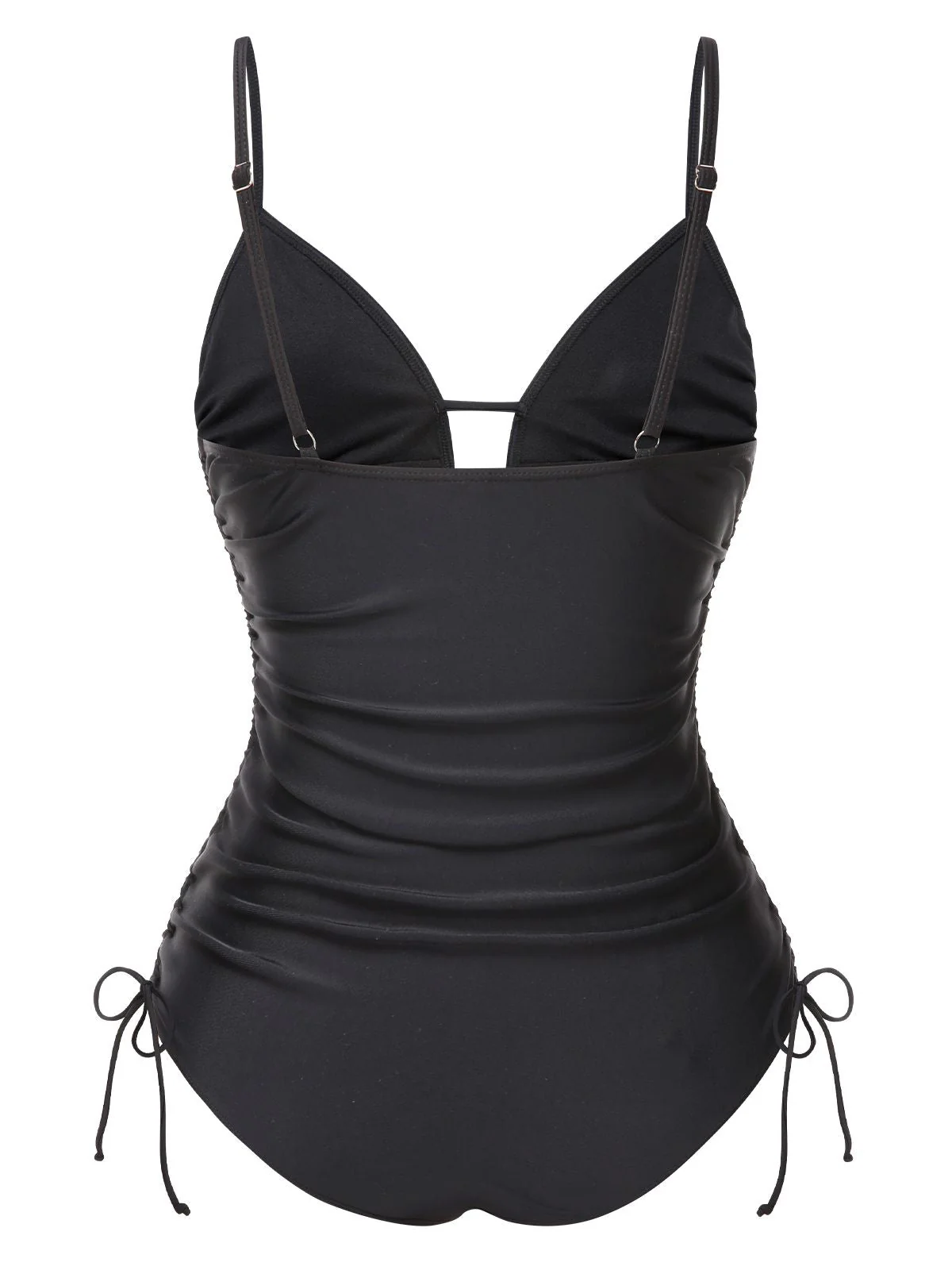 Schwarz 1970er Quaste Besticktes Strappy Badeanzug - Image 3