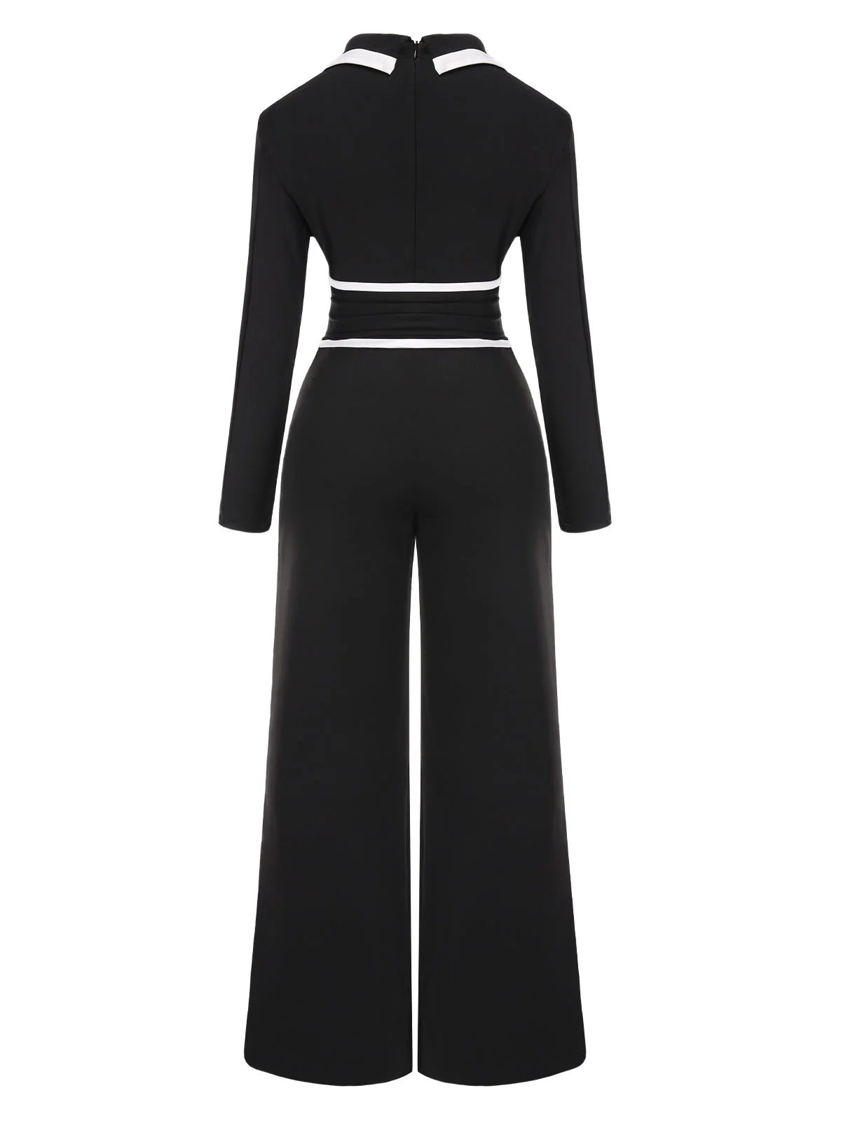 Schwarz 1970er Revers Farbblock Gürtel Jumpsuit - Image 3