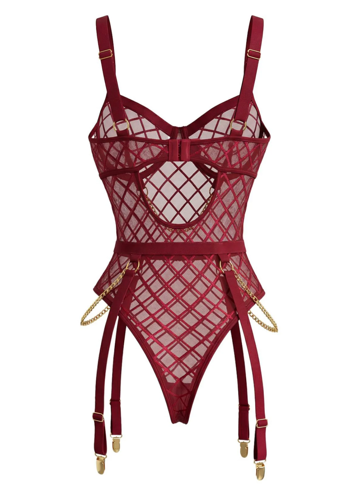 Schwarz 1970er Riemchen Ketten Akzente Durchsichtig Netz Lingerie - Image 8