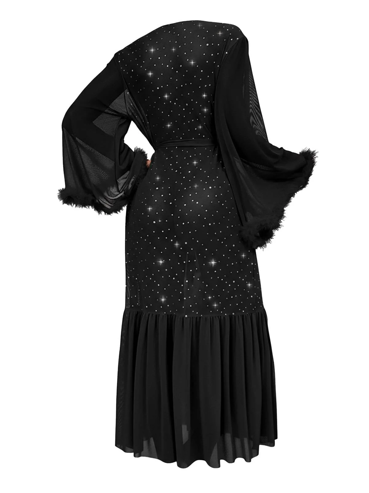 Schwarz 1970er Sheer Funkeln Netz Gürtel Bademantel - Image 3