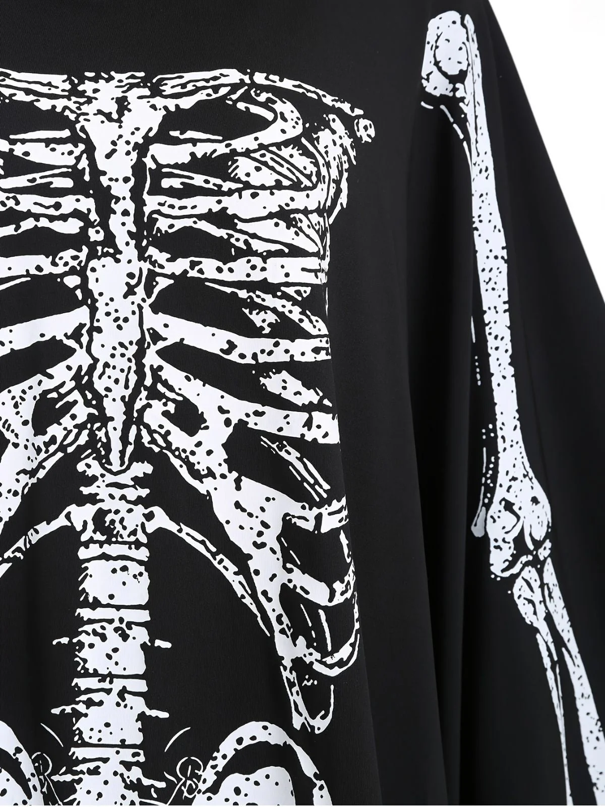 Schwarz 1970er Skeleton Knochen Drucken Cape Mit Kapuze - Image 3