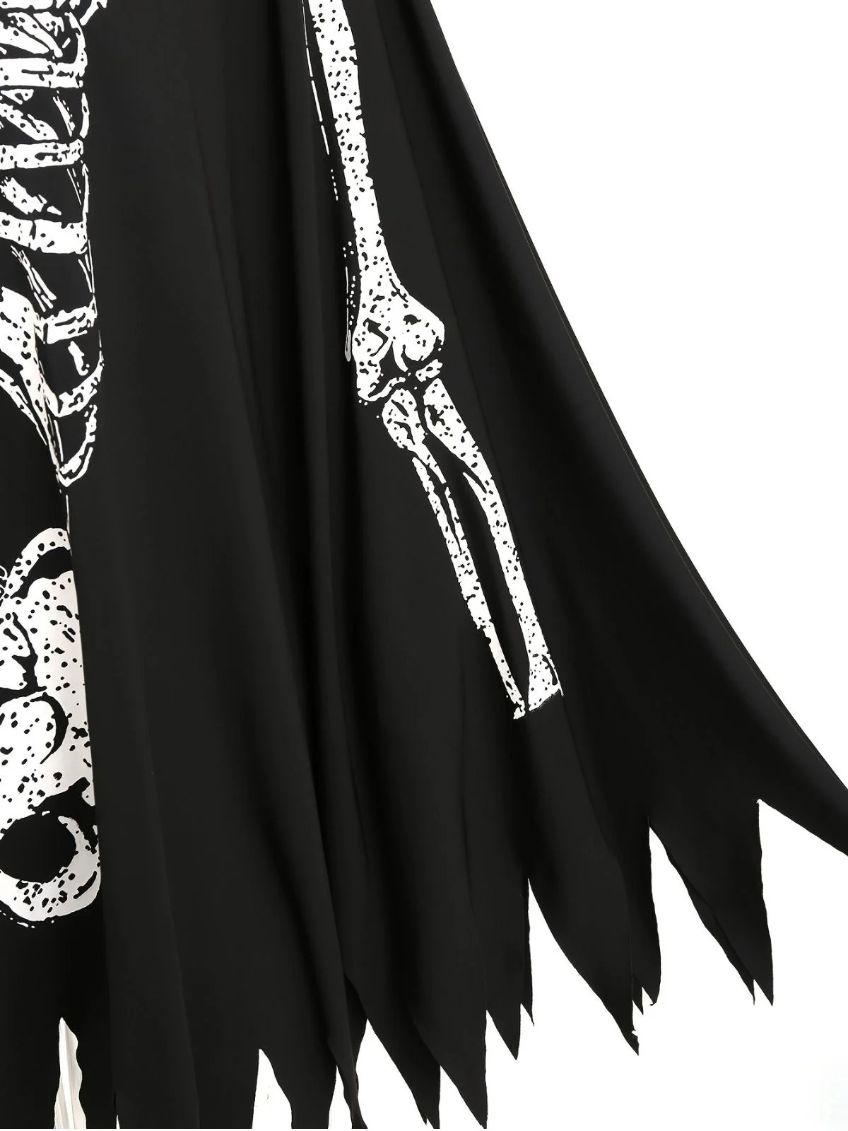 Schwarz 1970er Skeleton Knochen Drucken Cape Mit Kapuze - Image 4