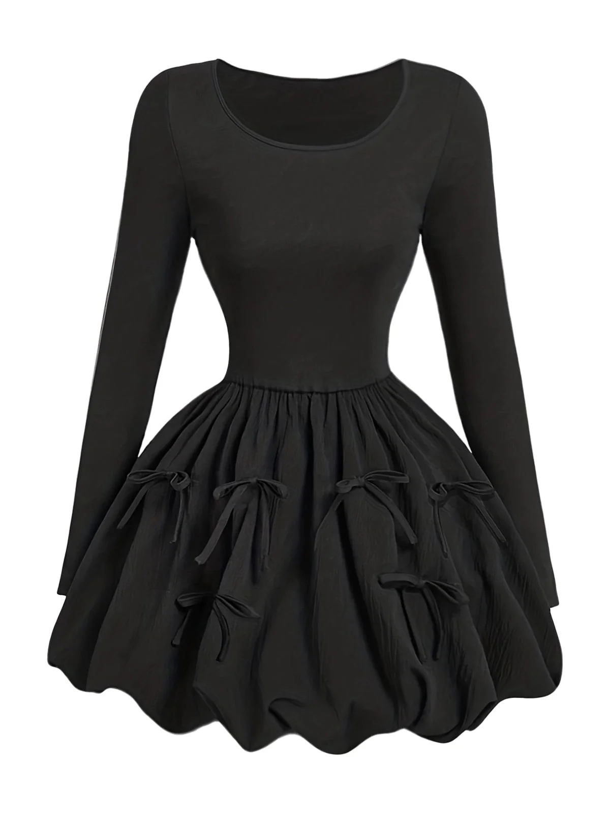 Schwarz 1970er Solide 3D Bogen Ballon Kleid - Image 2