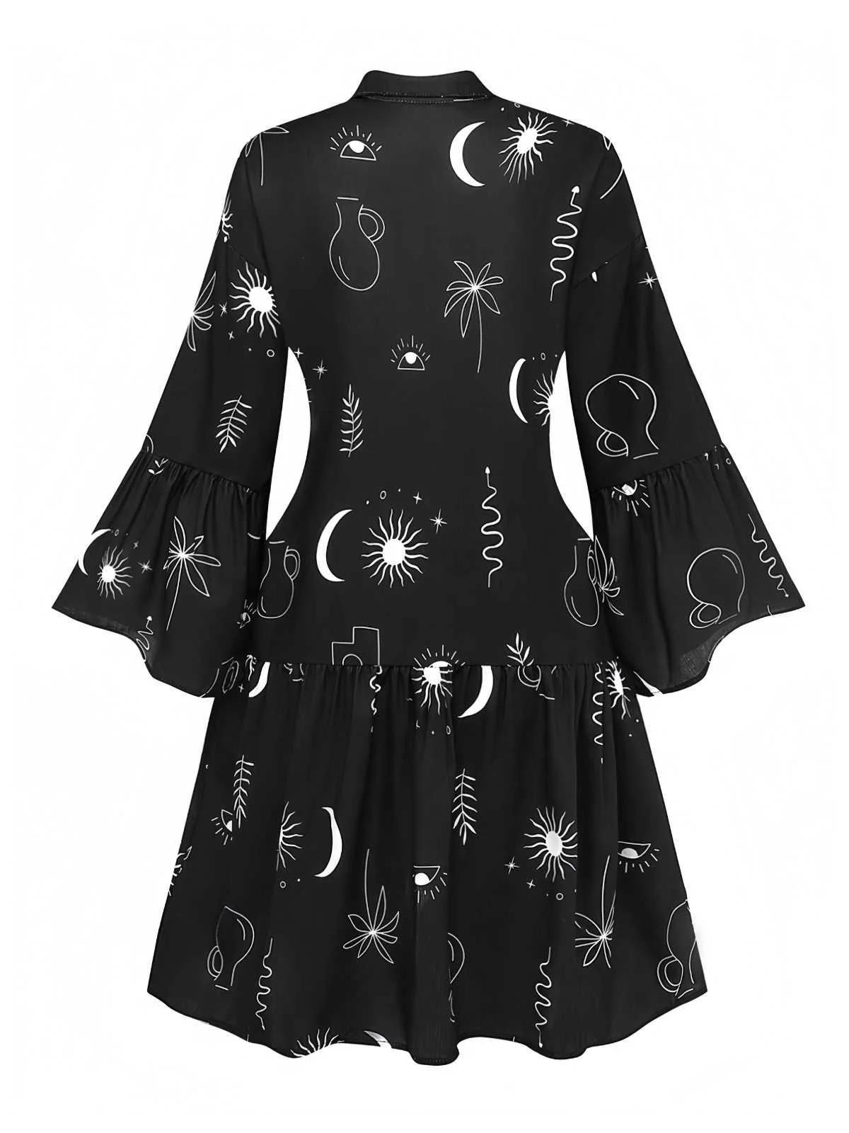 Schwarz 1970er Sonne & Mond Ausgestellte Ärmel Hemd Kleid - Image 2