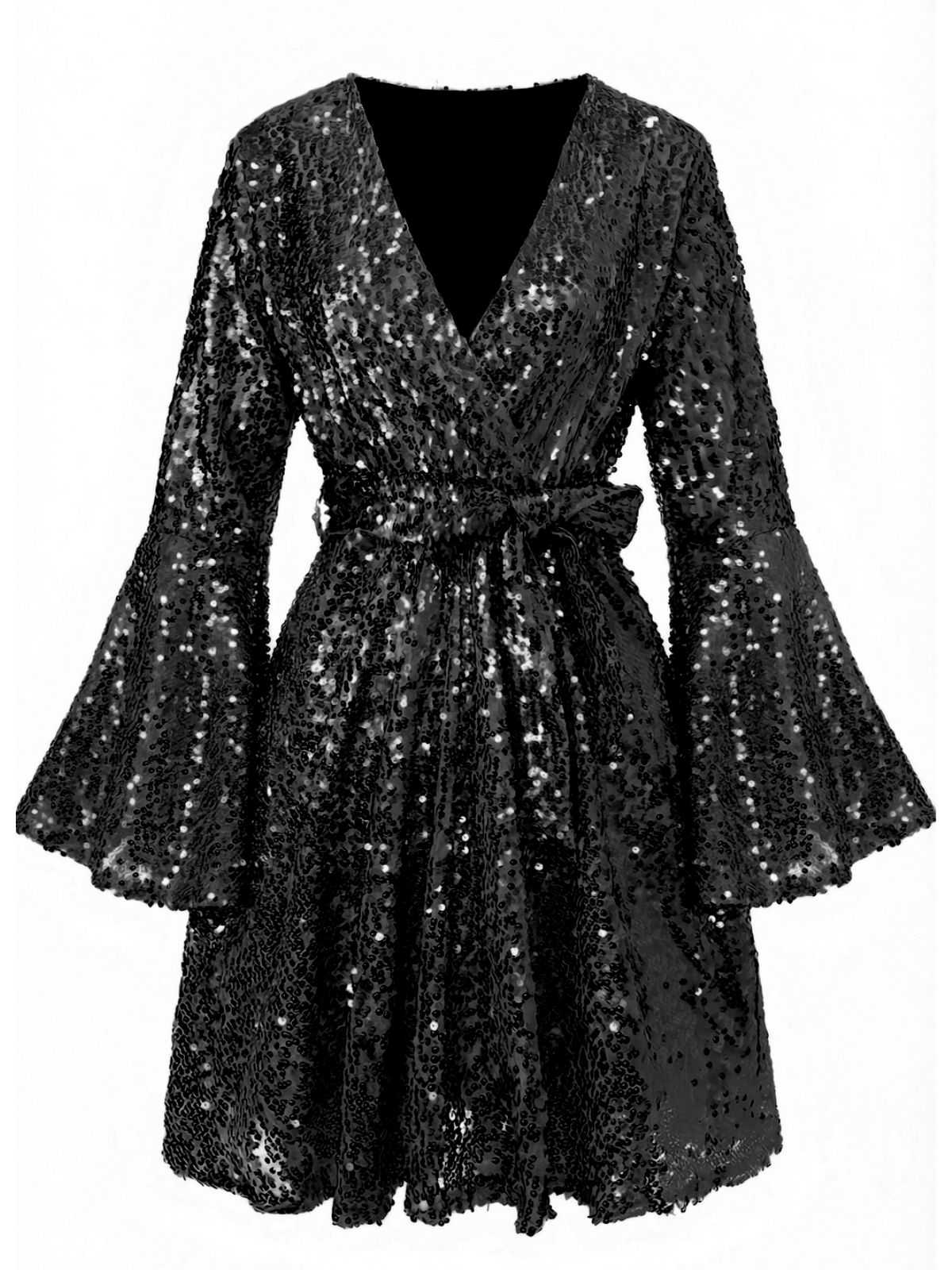 Rosa 1970er V-Ausschnitt Schlagärmel Pailletten Disco Kleid - Image 10