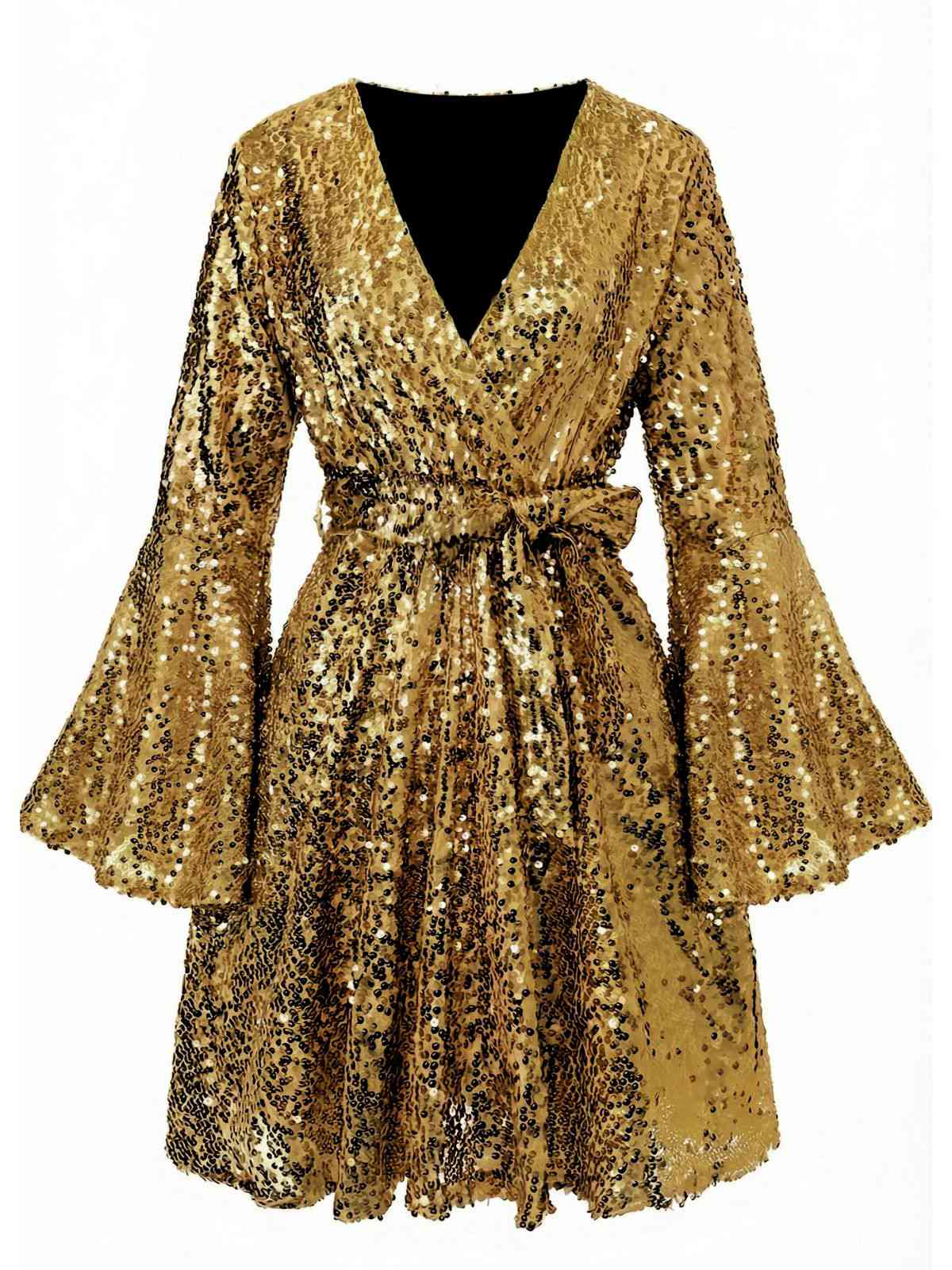 Rosa 1970er V-Ausschnitt Schlagärmel Pailletten Disco Kleid - Image 8