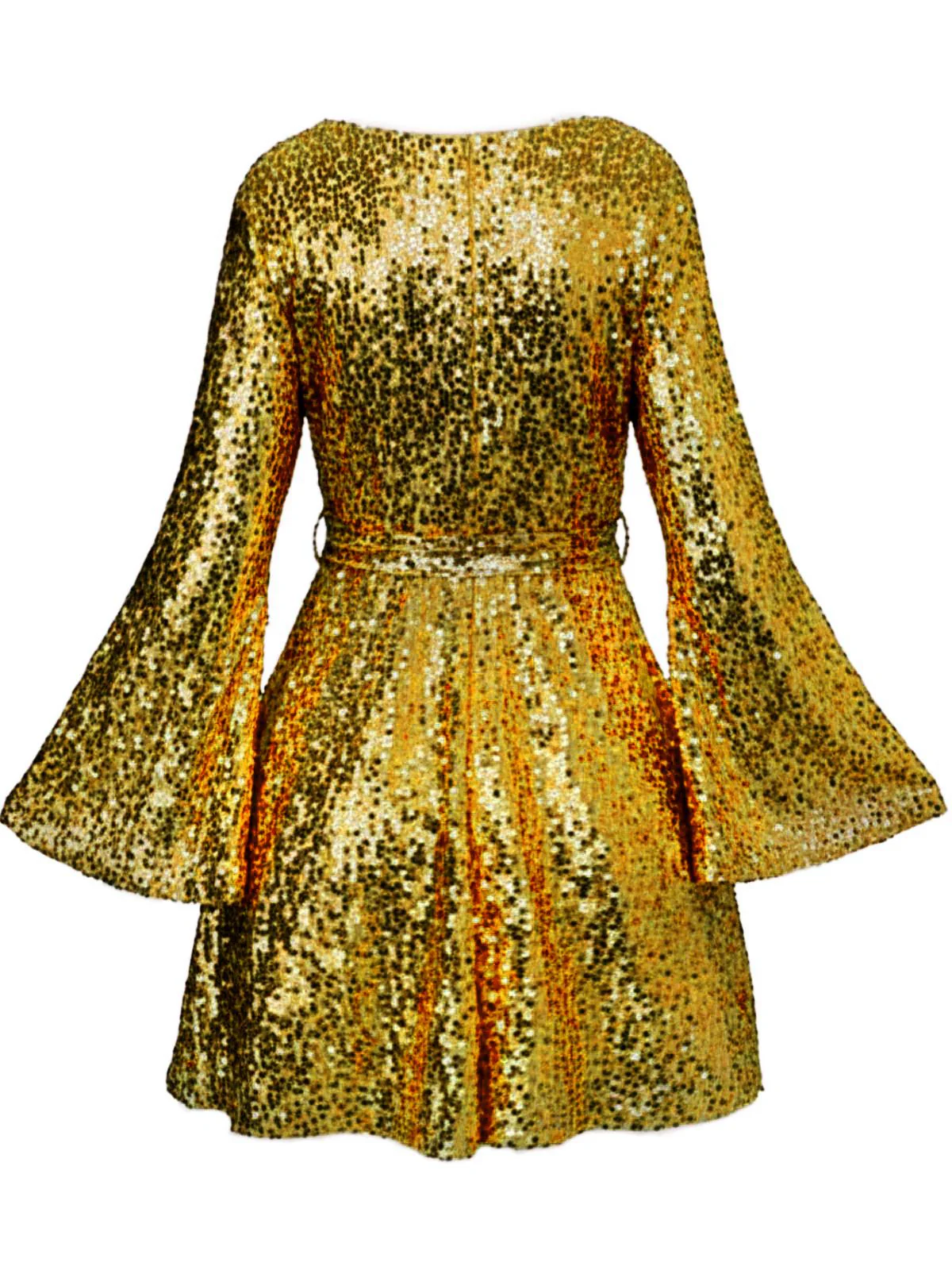 Rosa 1970er V-Ausschnitt Schlagärmel Pailletten Disco Kleid - Image 9