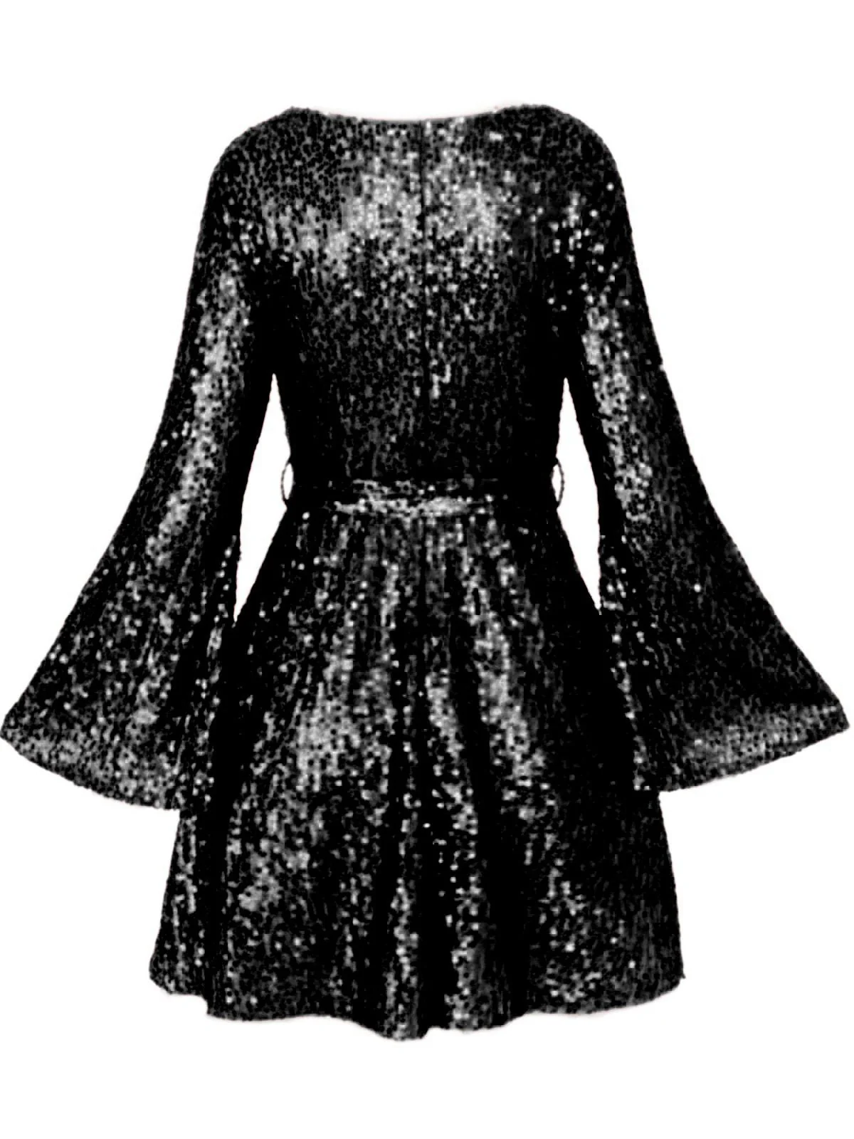 Rosa 1970er V-Ausschnitt Schlagärmel Pailletten Disco Kleid - Image 11