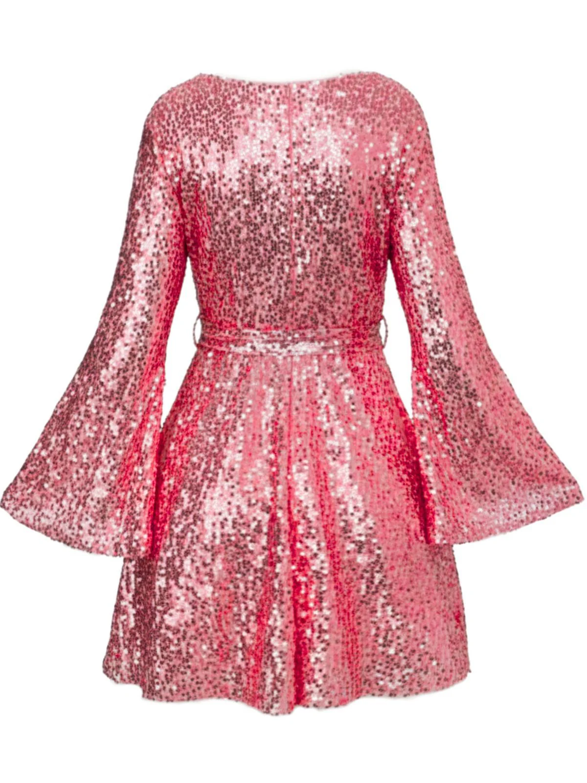 Rosa 1970er V-Ausschnitt Schlagärmel Pailletten Disco Kleid - Image 3