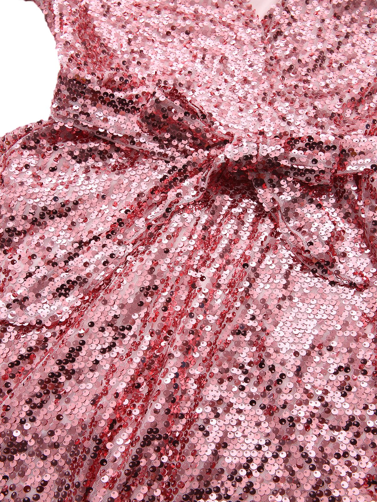 Rosa 1970er V-Ausschnitt Schlagärmel Pailletten Disco Kleid - Image 4