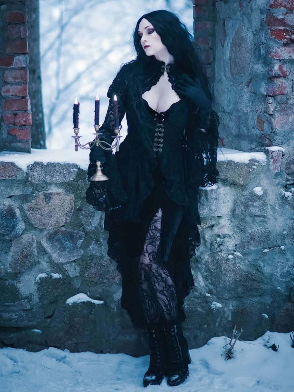 Schwarz 1980er Gigot-Ärmel Viktorianisch Spitze Kleid - Image 2