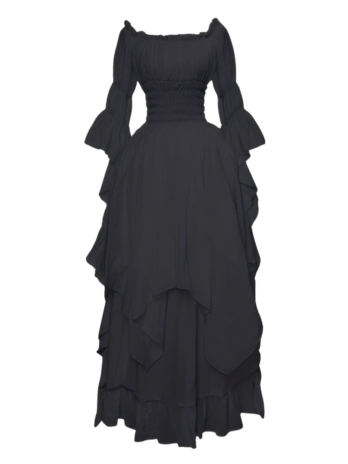 Weiß 1980er Gothic Glockenärmel Unregelmäßiger Saum Kleid - Image 4