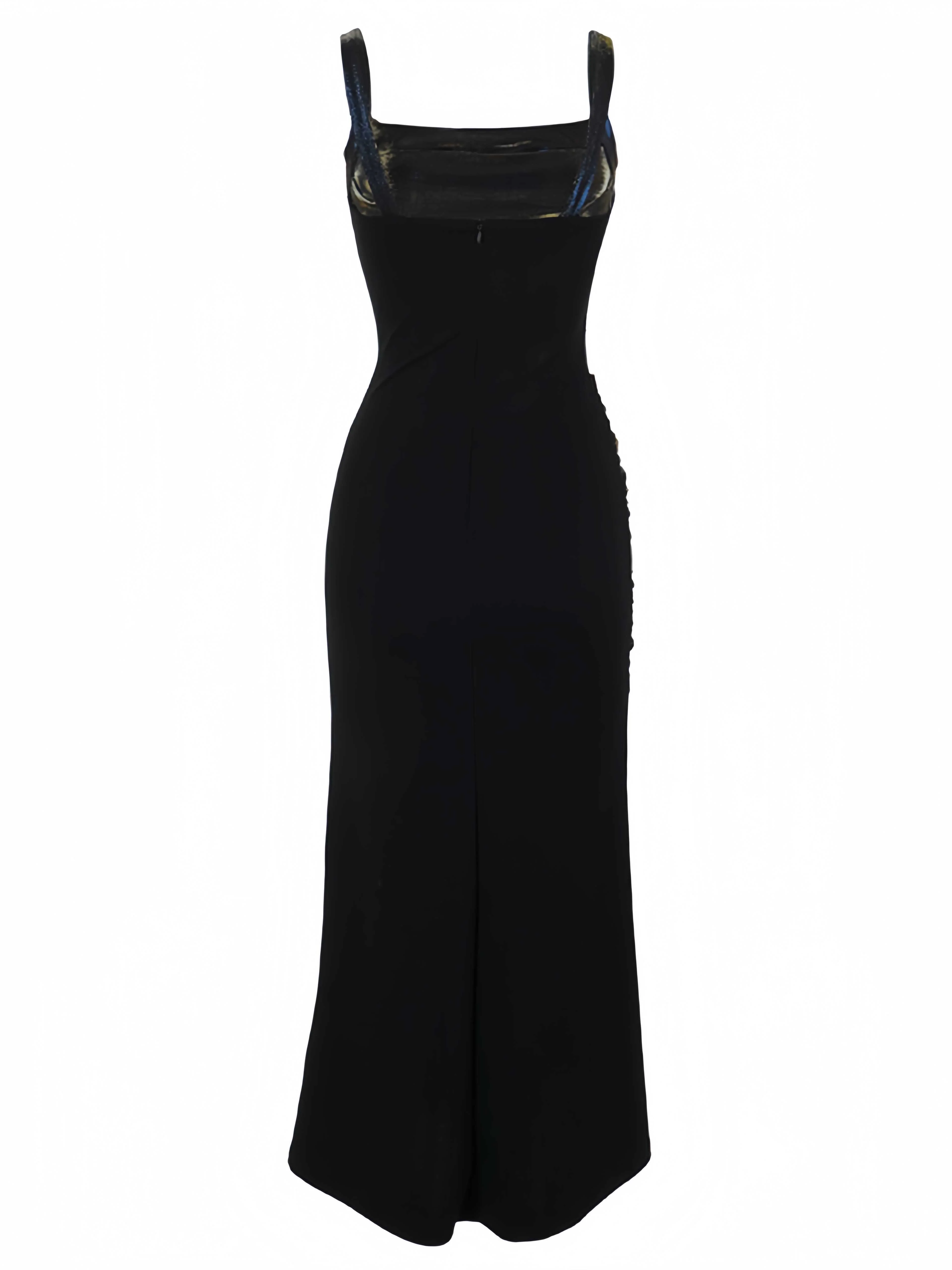 Schwarz 1980er Gothic Spaghetti-Träger Spitze Maxi Kleid - Image 2