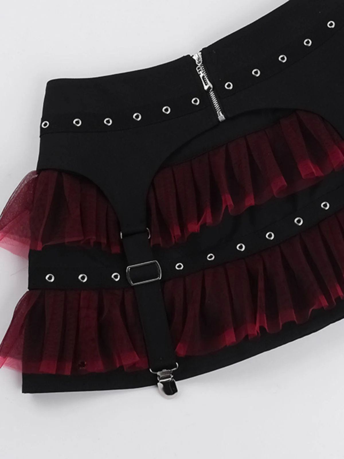 Schwarz 1980er Gothic Steampunk Netz Rüschen Mini Rock - Image 3