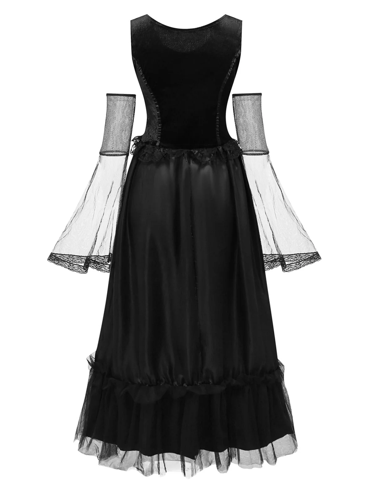 Schwarz 1980er Halloween Netz Patchwork Kleid Mit Cape - Image 4