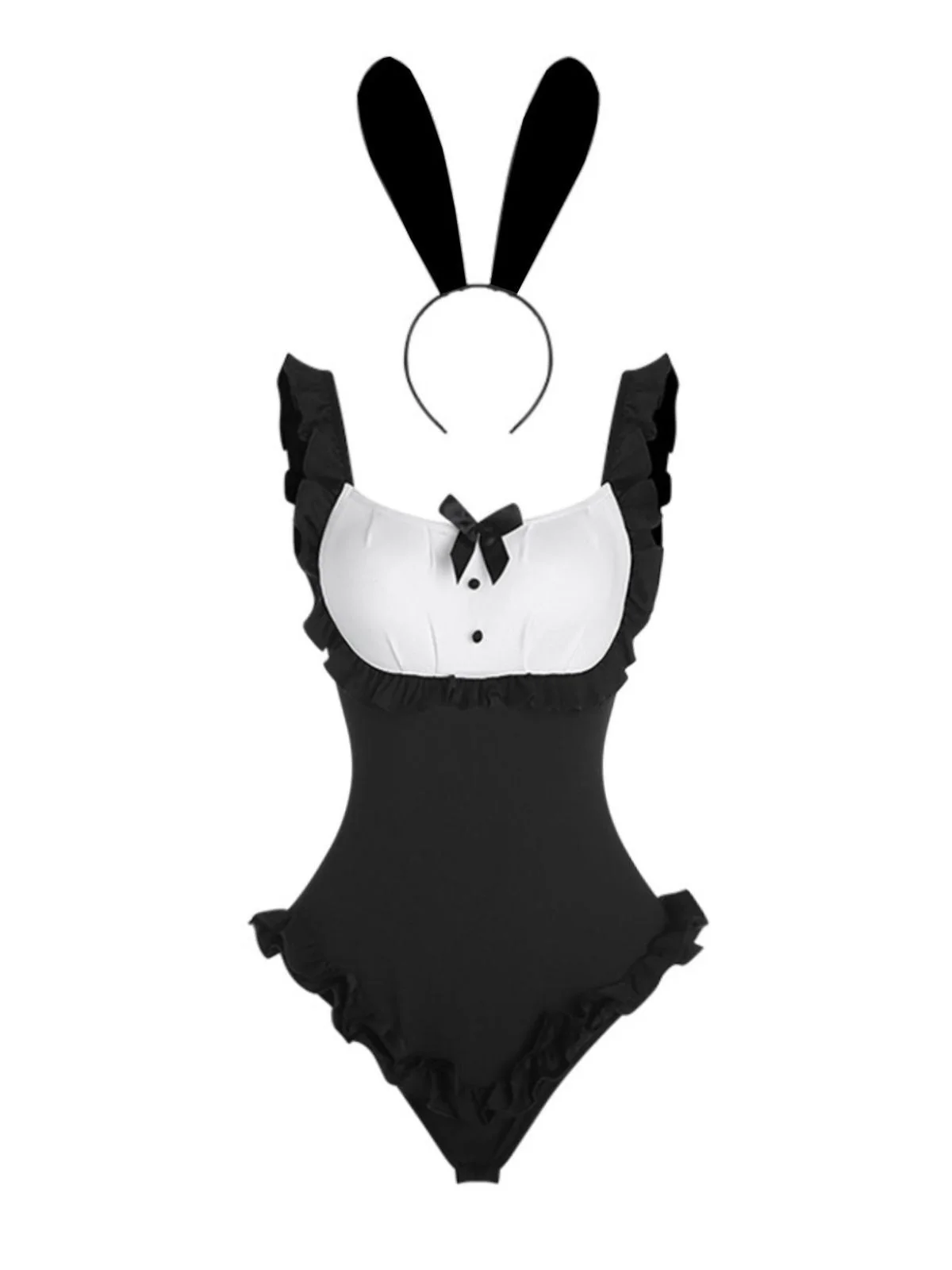Schwarz 1980er Häschen Mädchen Body Freizeitkleidung Set - Image 2
