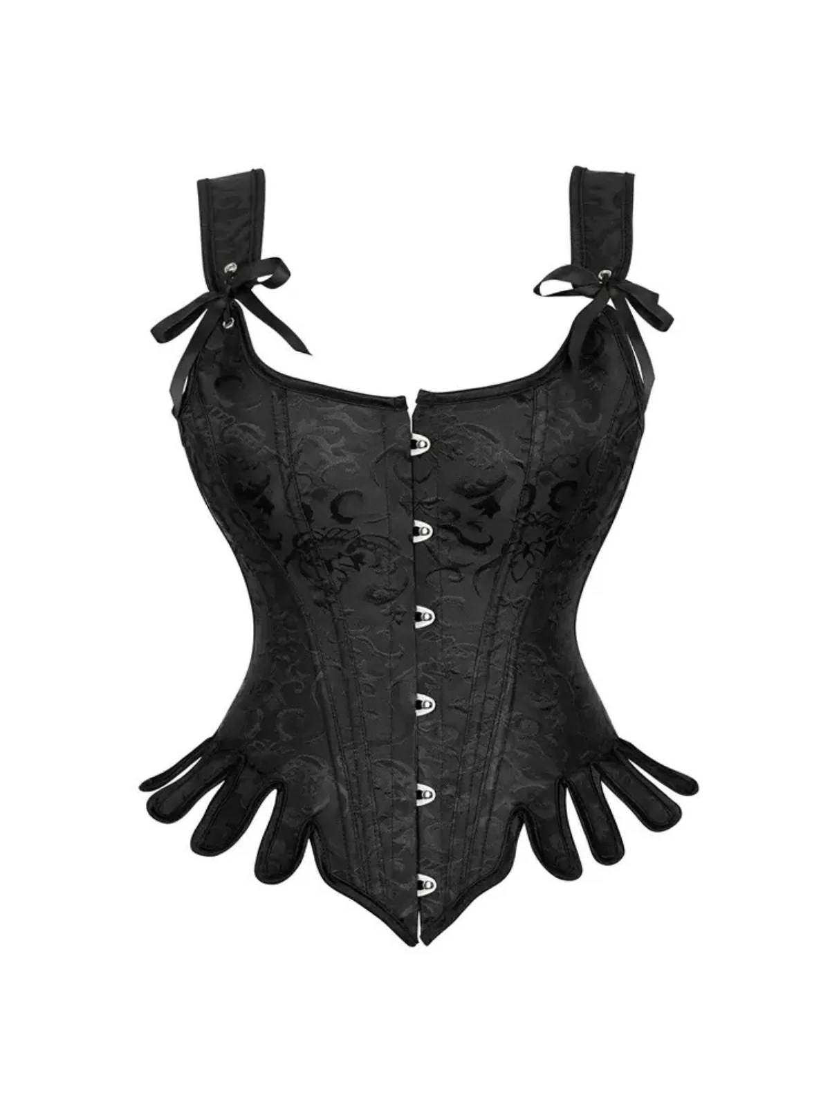 Schwarz 1980er Jacquard Brokat Gothic Korsett
