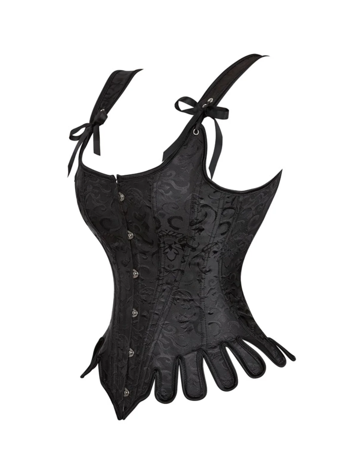 Schwarz 1980er Jacquard Brokat Gothic Korsett - Image 2