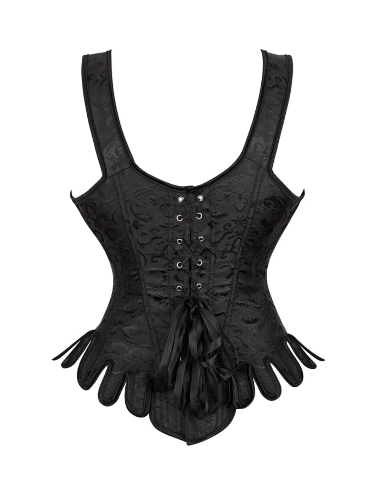 Schwarz 1980er Jacquard Brokat Gothic Korsett - Image 3