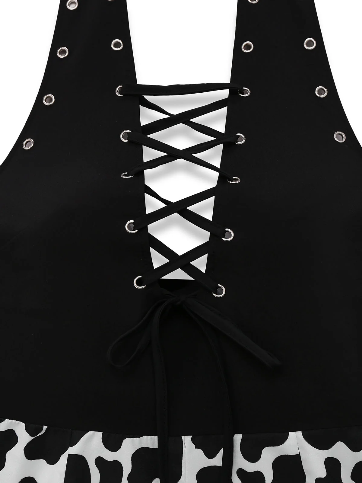Schwarz 1980er Punk Halter Hohl Kuh-Muster Romper - Image 6