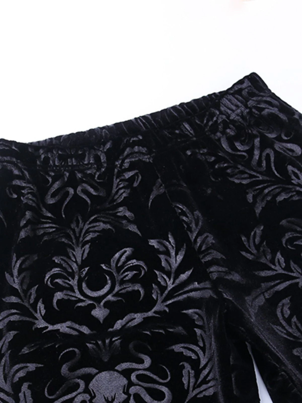 Schwarz 1980er Punk Rebe Drucken Samt Bootcut Hose - Image 10