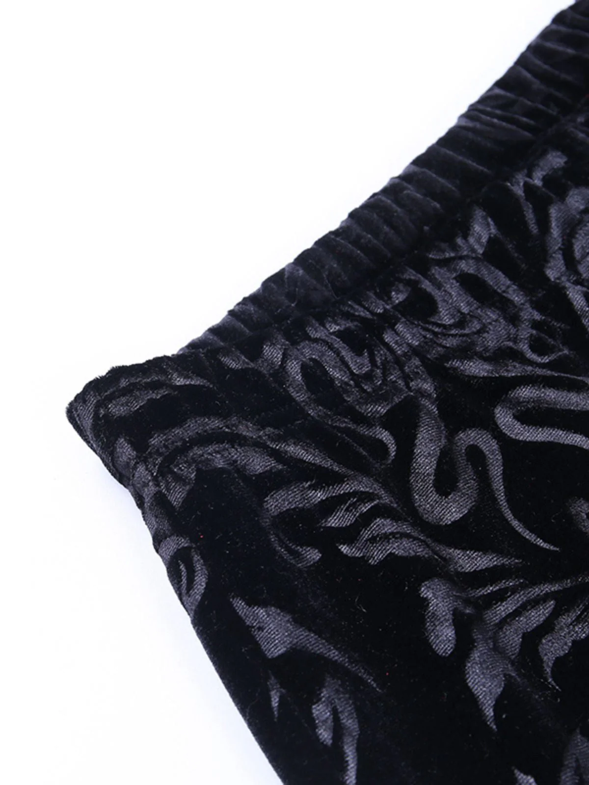 Schwarz 1980er Punk Rebe Drucken Samt Bootcut Hose - Image 2