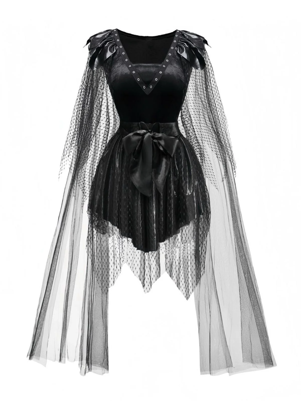 Schwarz 1980er Punk Teufel Schläger Netz Kleid