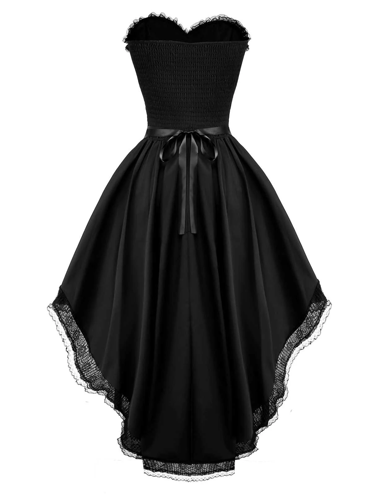 Schwarz 1980er Punk Trägerlos Spitze Gothic Korsett Kleid - Image 2