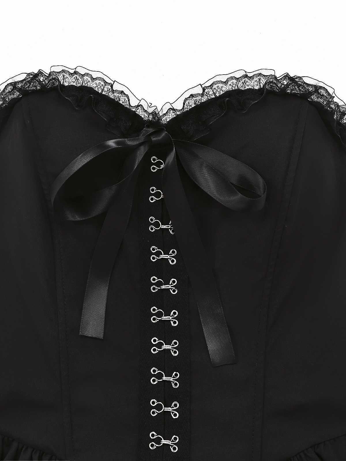 Schwarz 1980er Punk Trägerlos Spitze Gothic Korsett Kleid - Image 4