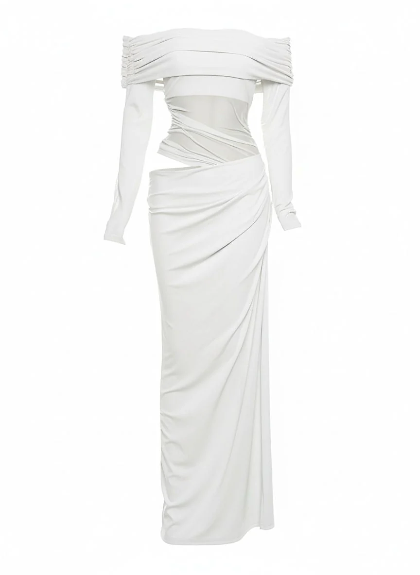 1980er Solide Schulterfrei Netz Cut-Out Durchsichtig Kleid - Image 6